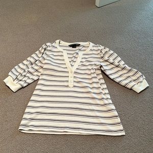 Veronica Beard jeans size M striped top with ruffle gathering at shoulder
